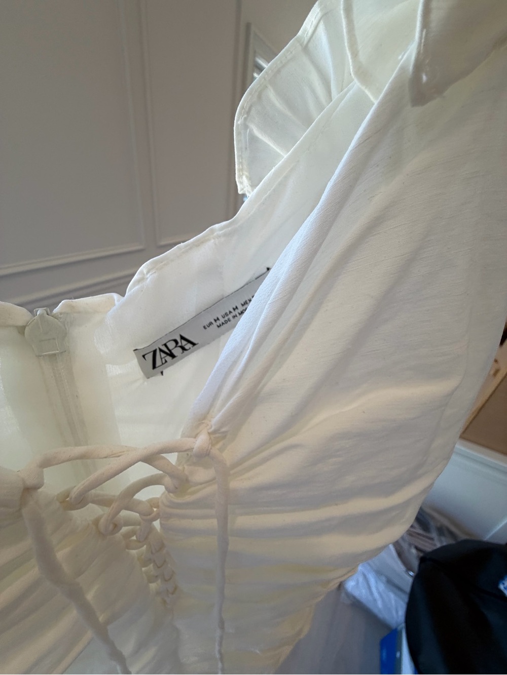 Zara White Ruffled Ruched Mini Dress - Picture 2 of 3